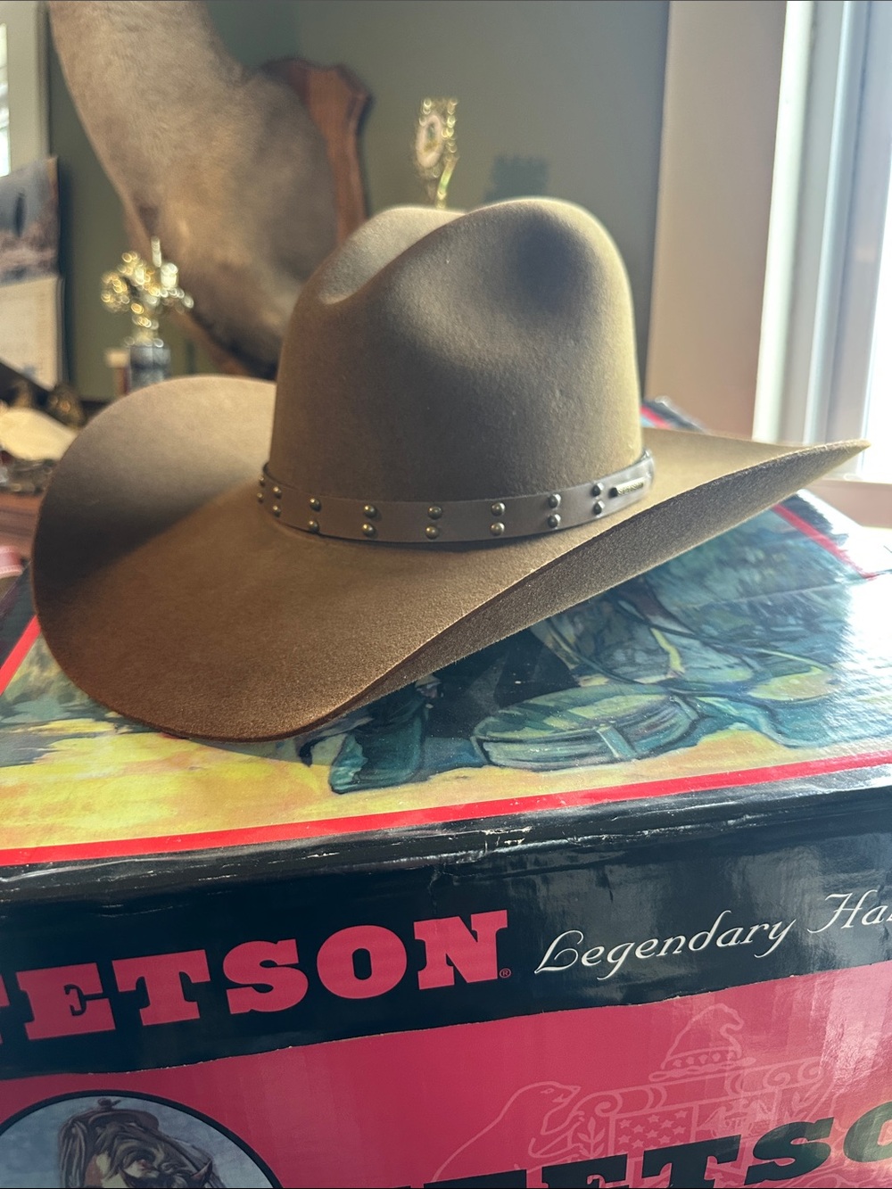 Stetson Olive-Brown Felt Western Hat with Studded Band